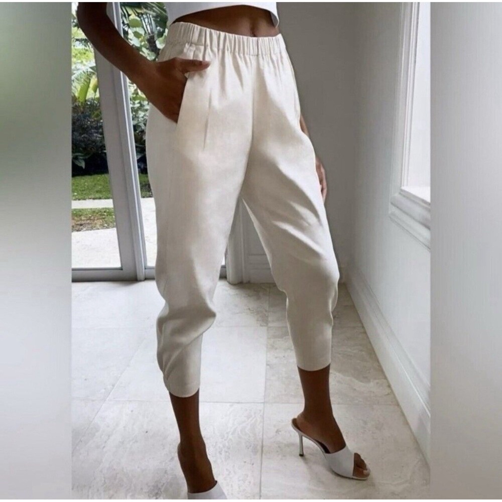 Babaton Dexter Linen‎ Blend Trouser Ankle Pants Small Ivory Quiet Luxury Neutral